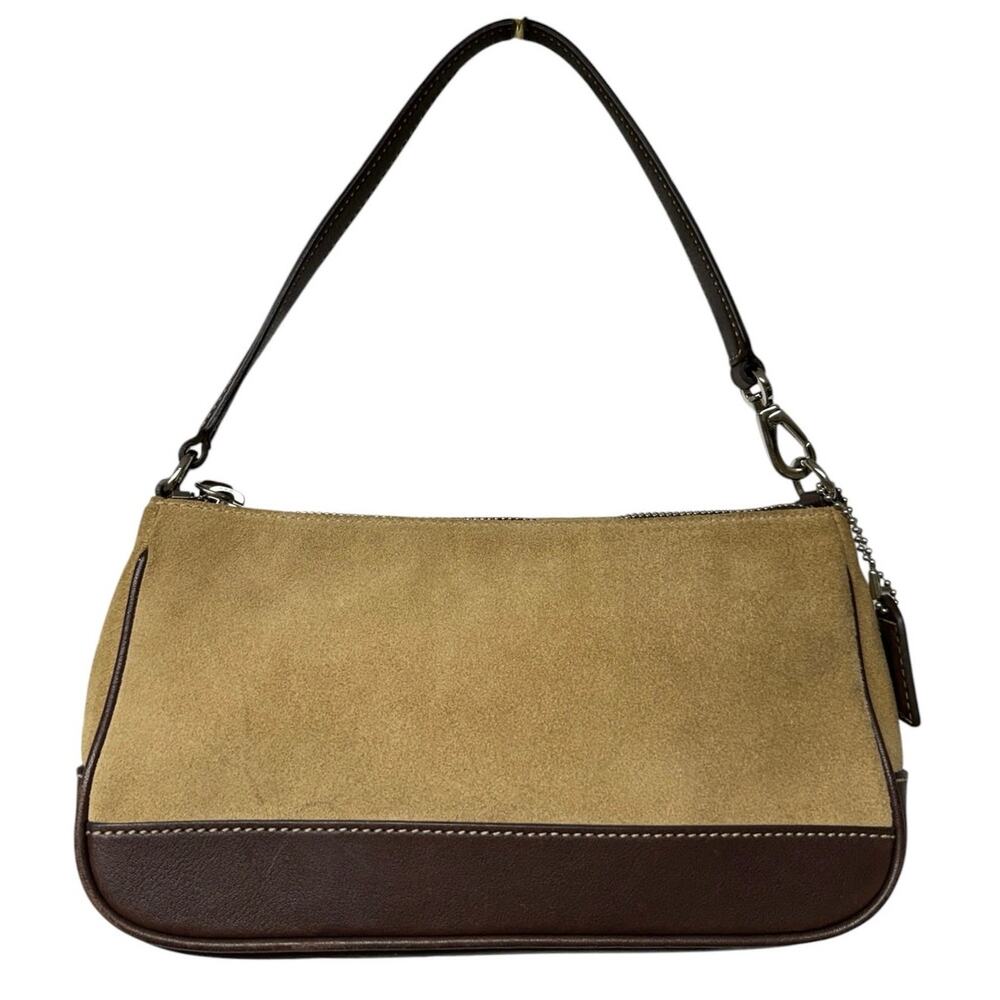 Vintage Y2K 2003 Coach 7753 Hamptons Demi Suede Baguette Shoulder Bag Tan Brown